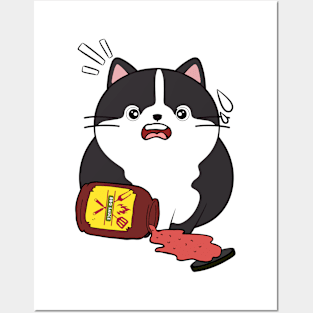 Funny fat cat spilled BBQ sauce Posters and Art